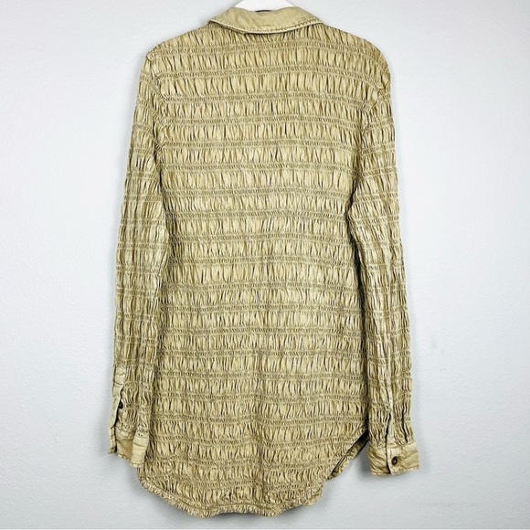 Anthropologie Pilcro Smocked Pleated Buttondown Shacket Shirt in Beige - Picture 6 of 6